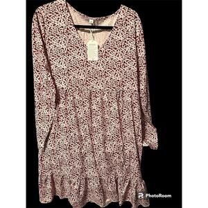 Madewell Burgundy/Ivory Silk Dress Size XL